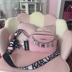 Karl Lagerfeld Pink Shoulder Bag with Black Strap